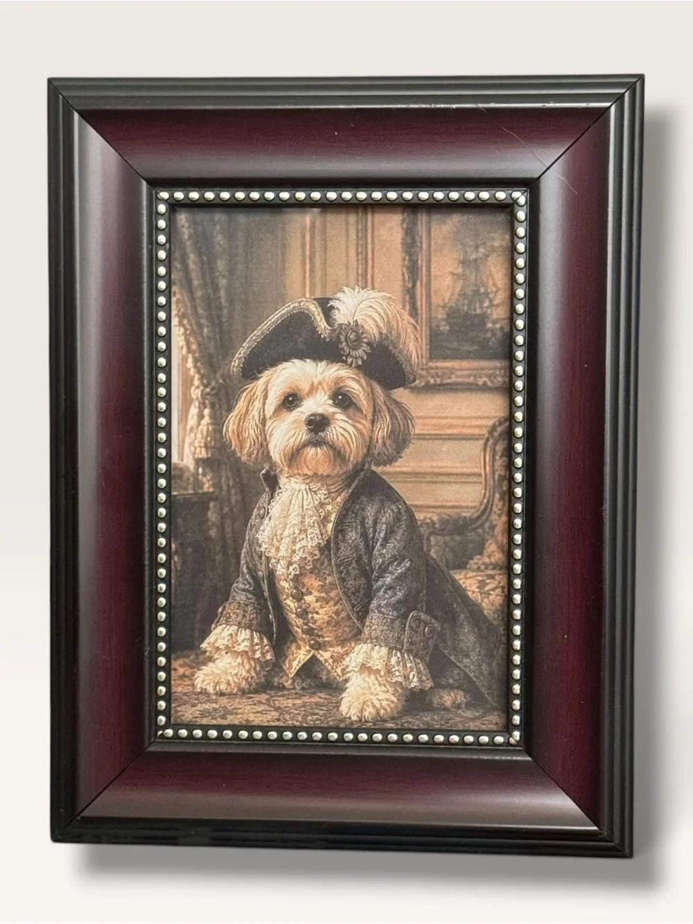 Regency Dog Portrait Framed Art Aristocratic Puppy Vintage Style Tabletop Decor